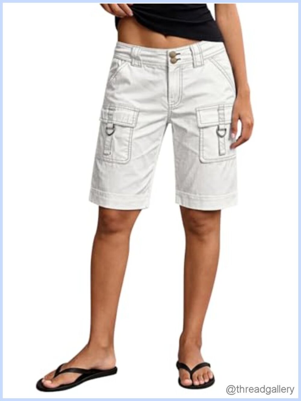 Mid Rise Bermuda Denim Shorts Cotton Blend Casual